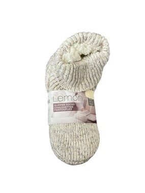 Lemon - Women’s Faux Fur Lining Knit Bootie Slipper Socks